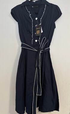 Anni Coco Midi Dress Pin Up Style Rockabilly retro 50s Black Size Large New